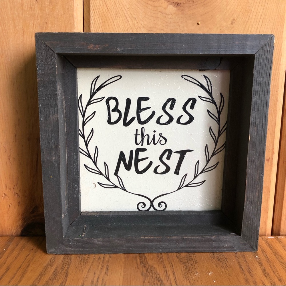 Bless This Nest wooden block sign 7”x7”
